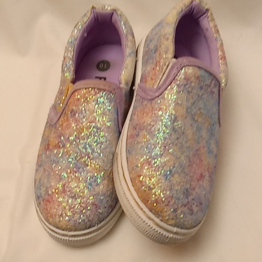 Fabkids Girls Multi Colored Glitter Size 10 Slip On Sneakers. Trendy,Shimmering